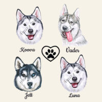We All Go Shopping With Our Grandma, on one side & 4 Huskies on the other side Design