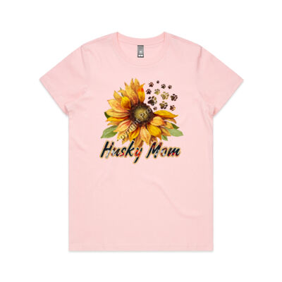 Woman's Sunflower Husky Mom with paw prints Thumbnail