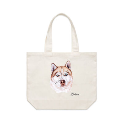 2 sided Husky Shoulder Bag with Bobby the Husky on one side and "My Husky Comes Shopping With Me". Thumbnail