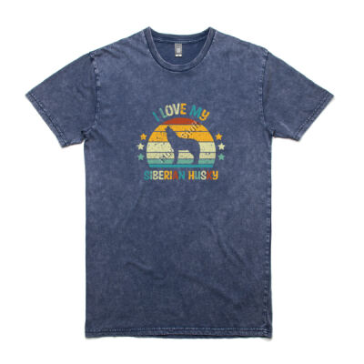 Retro I Love My Siberian Husky Stone Wash T-Shirt Thumbnail