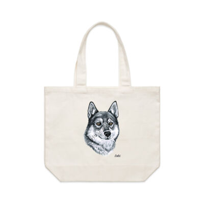 Loki on a Shoulder bag on one side and My Husky Comes Shopping with me on the other Thumbnail