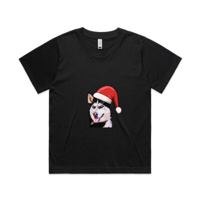 Christmas Black & White Husky with A Santa Hat Thumbnail