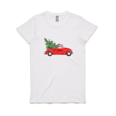 Husky In a Red Car with Christmas Tree Thumbnail