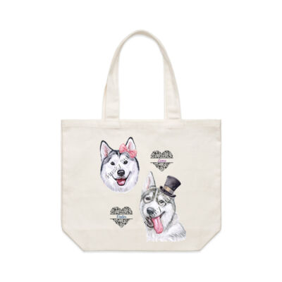2 Sided Husky Bag, KoovaLuna & Vader Shopping tote with My Huskies Come Shopping with Me on one side and 2 huskies on the other Thumbnail