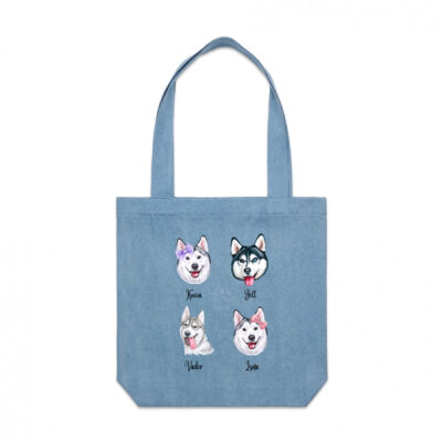 My Aussie Huskies Come Shopping With Me, Denim Blue Carrie Bag, with 4 huskies Thumbnail