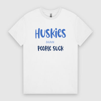 Huskies Because People Suck Men's Heavy Cotton T-Shirt Blue Lettering Thumbnail