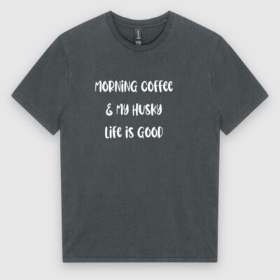 Morning Coffee & my Husky Life Is good. Men's Soft cotton T-Shirt Thumbnail